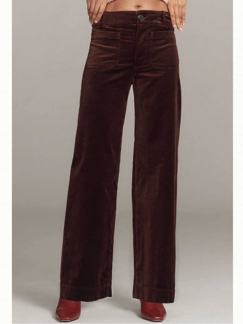 NWT Anthro Maeve Colette Luxe Velvet High-Rise Wide-Leg Full-Length Pants, 28